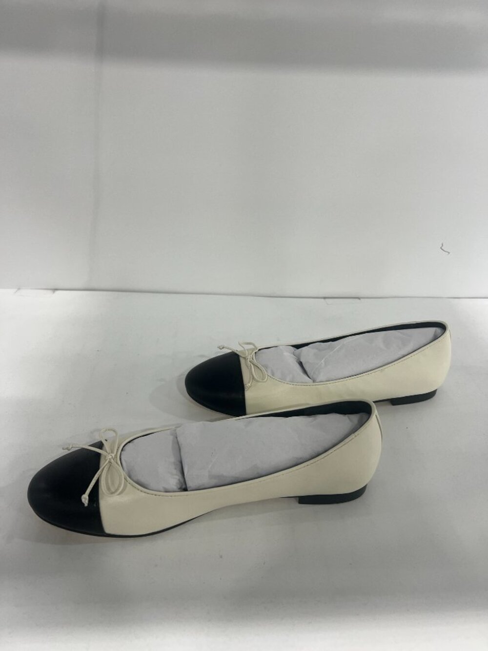 Italian Leather Cap-Toe Ballet Flat - Bone/Black - Picture 3 of 4